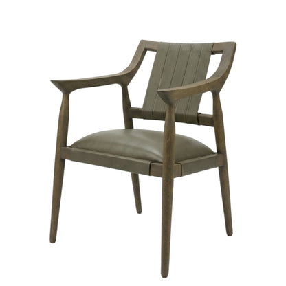 SILLA ANDALUZ - respaldo y asiento en piel genuina color greek olive, base de madera de encino