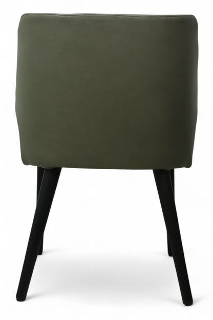 SILLA NEPAL - respaldo y asiento en piel genuina color gris, con base de madera de encino color negra