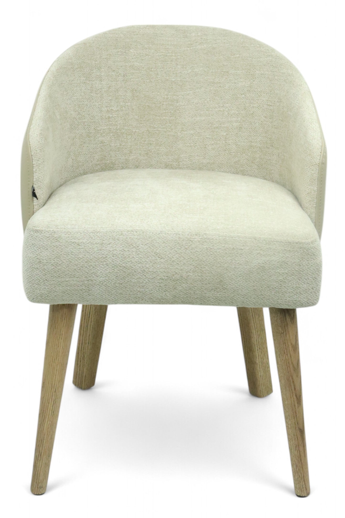 SILLA BERNAL - respaldo exterior en piel genuina, asiento y respaldo interior en textil, base de madera de encino