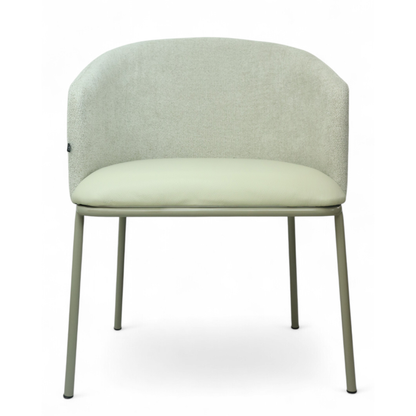 SILLA CANES - respaldos en textil blanco de alta calidad, asiento piel genuina, base de metal