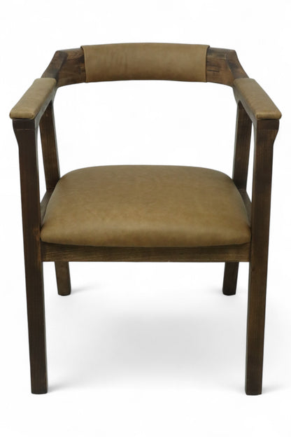 SILLA COPAL - respaldo y asiento piel genuina, con base de madera de encino